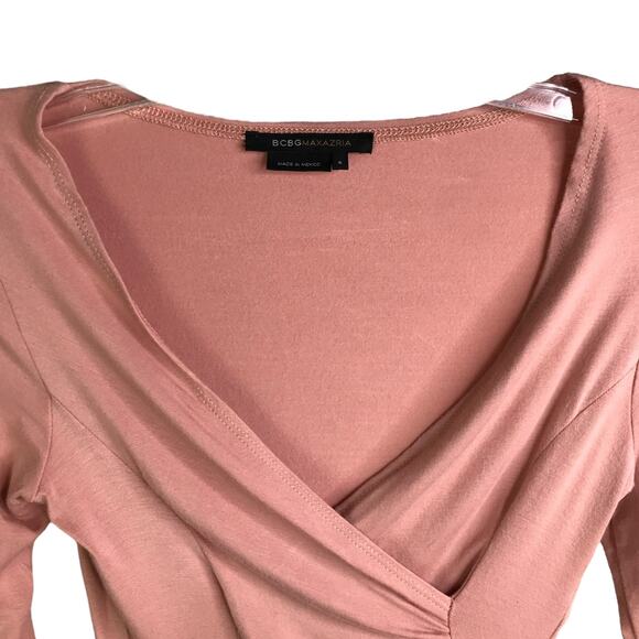 BCBG Maxazria Blouse Womens Size Small Pink Surplice Neckline Long Sleeve - Picture 3 of 6